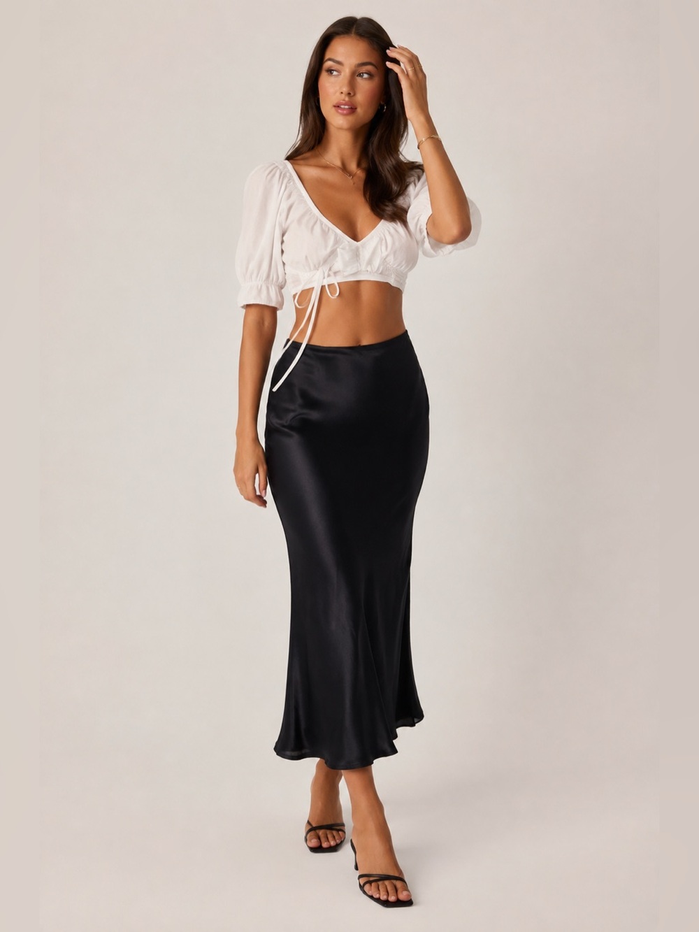 Zeagoo High Waist Black Satin Skirt/ Size Medium